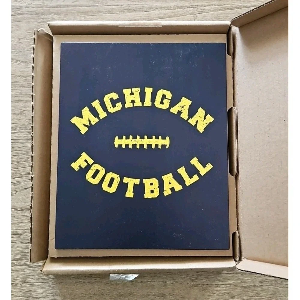 Michigan Wolverines NCAA 8x10 Wooden Football Sign Tabletop Wall Hanging